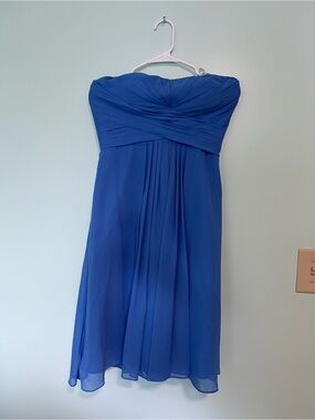 Bill Levkoff Strapless Cobalt Blue Chiffon Dress
